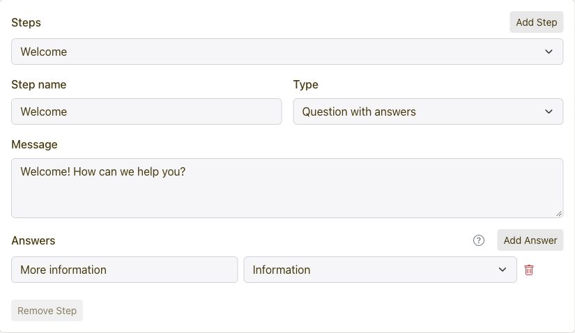 Yournotify Conversations Agent builder with question steps and answer routing