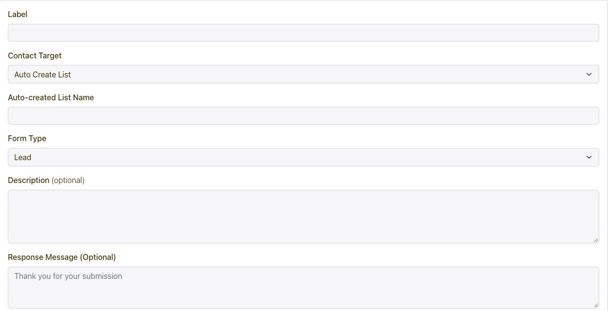 Yournotify form setup with contact-list targeting, form type and response settings