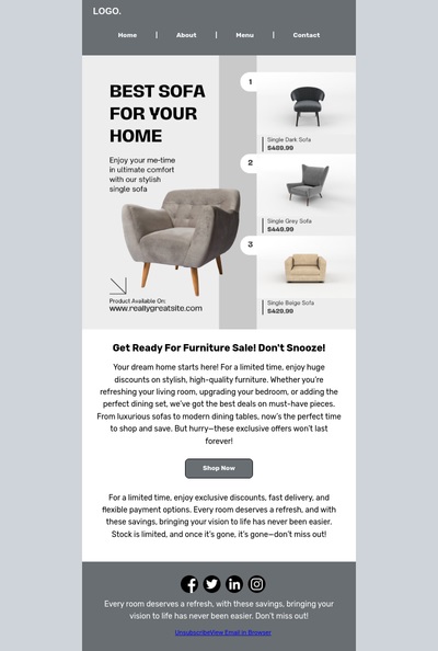 Sofa sale email template for ecommerce