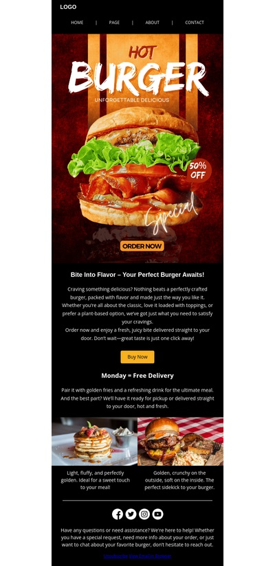 Tasty burger for you email templates for e-commerce